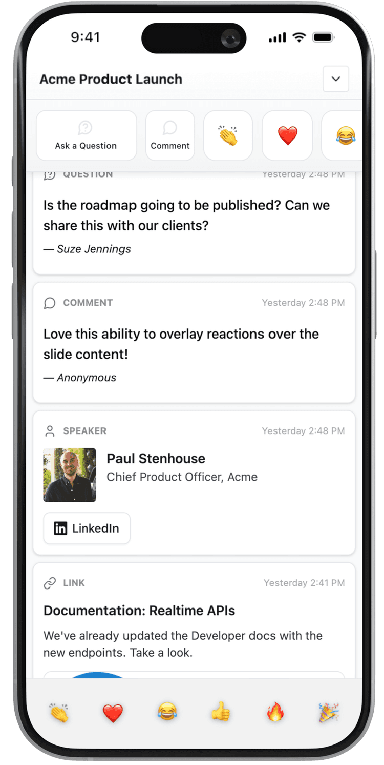 Live Room mobile interface